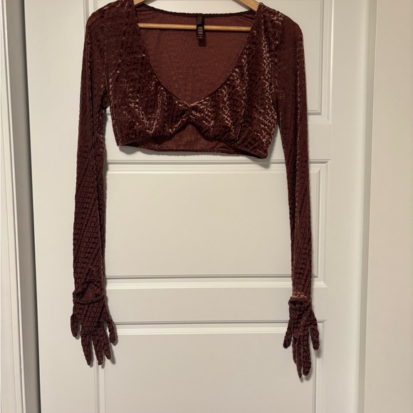 Skims Brown Velvet Logo Crop Top - Picture 1 of 7